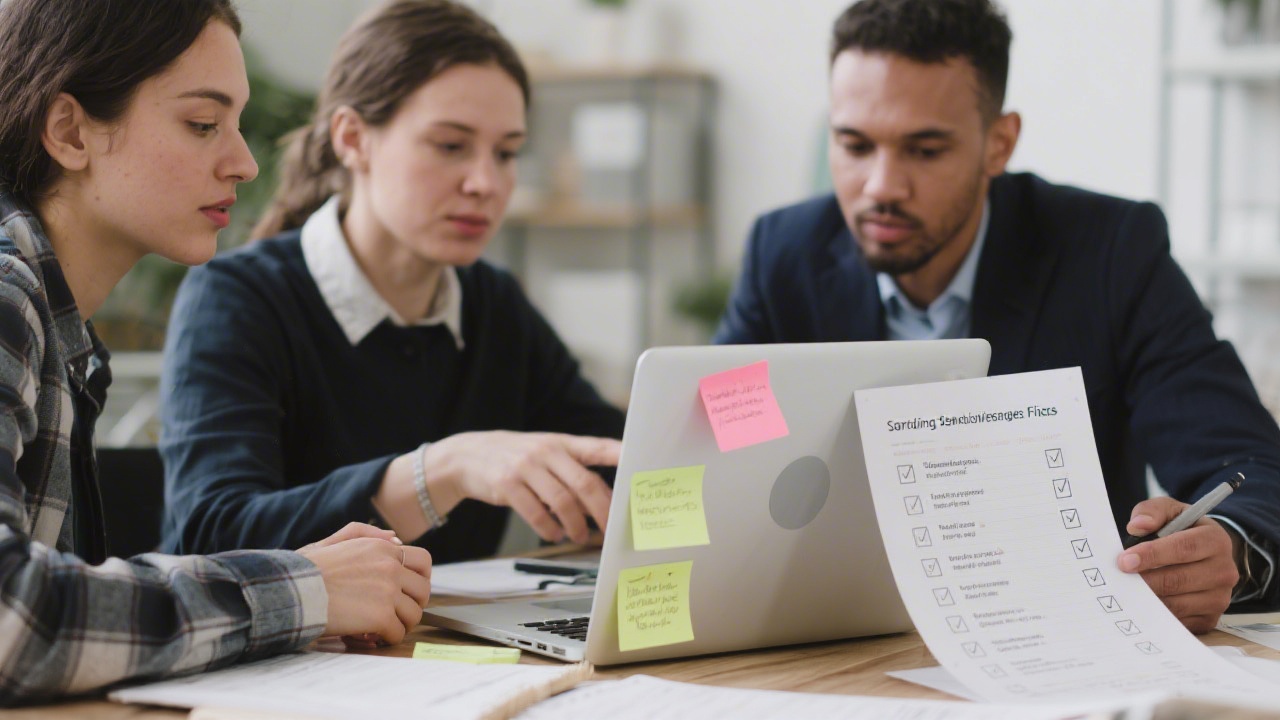 Analyst reviewing a segmentation table with engagement scores and customer tiers on a laptop, with printed notes about campaign relevance.