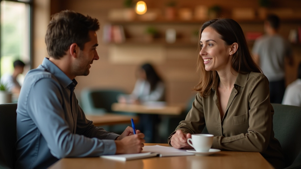 Two people in conversation, one listening intently with genuine attention, natural indoor lighting, warm interaction